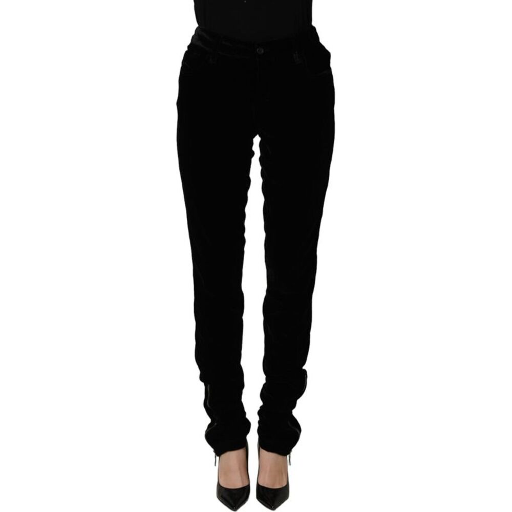 Ermanno Scervino Black Viscose Blend Velvet Slim Fit Women's Pants